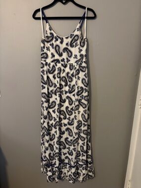 Altar'd State White Maxi Dress with Navy Paisley Print
